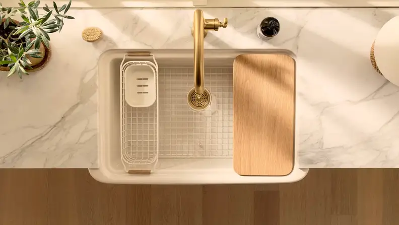 Beautiful Kohler sink shot from above, looking down
