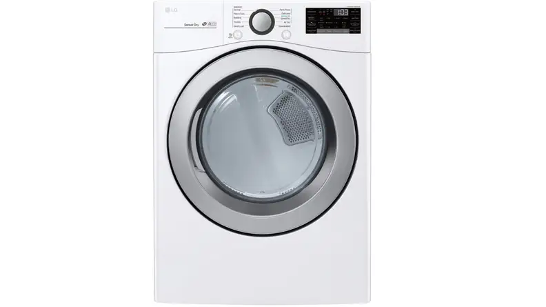 The LG DLE3500W dryer on a white background.
