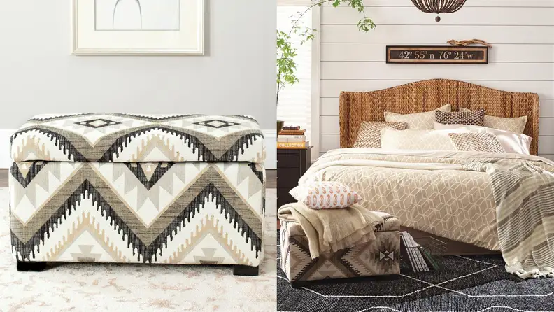 Home Depot bench at foot of bed