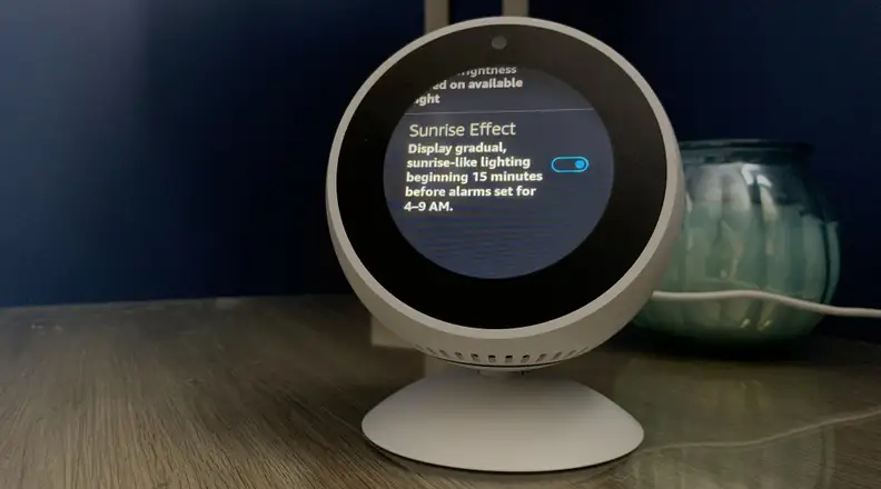 Echo Spot with Sunrise Effect command displayed