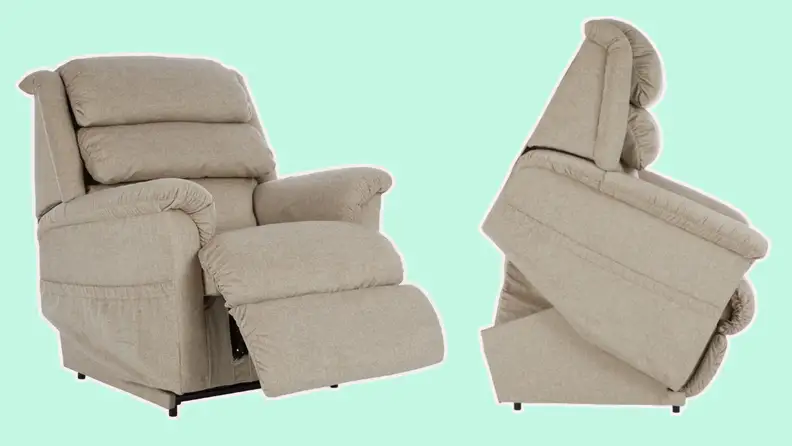 A La-Z-Boy Astor power lift chair reclined and another in the lift position