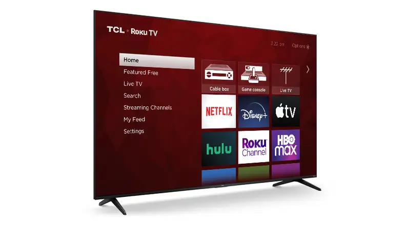 A TV set at an angle featuring the Roku home screenReviewed / Adrien Ramirez