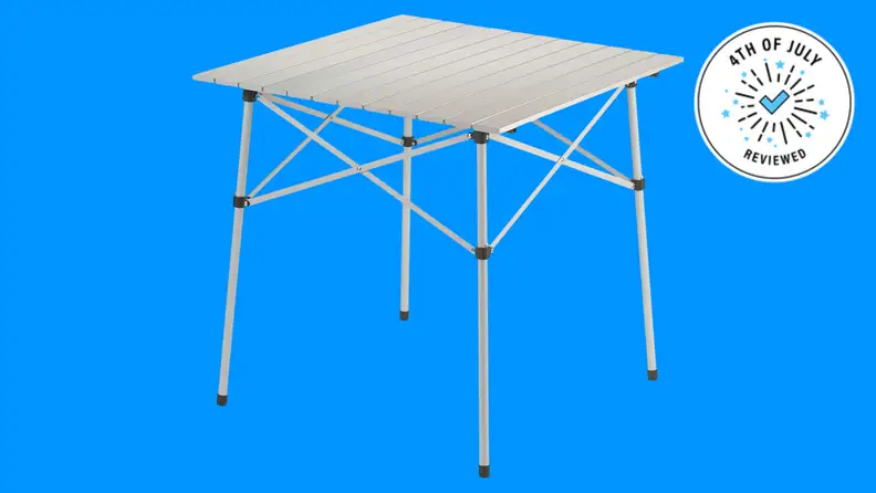 An aluminum folding table.
