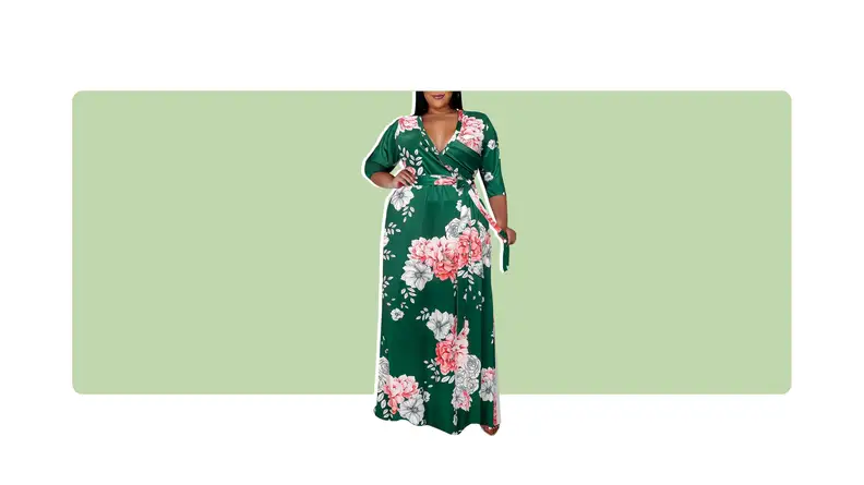 A woman modeling the Runwind Women Floral Maxi Dress.