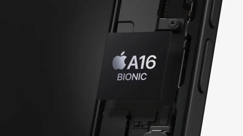 A close-up view of the iPhone chip.