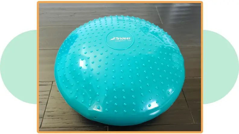 A turquoise Trideer Wobble Cushion