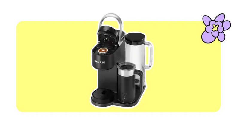 Our most versatile single-serve coffee maker, the Keurig K-Cafe Smart on a yellow background