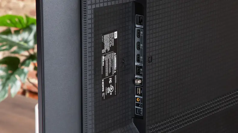 A close-up of the back of the TCL Q7 TV connections.