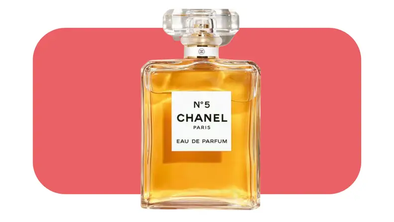 A bottle of Chanel No. 5 perfume.