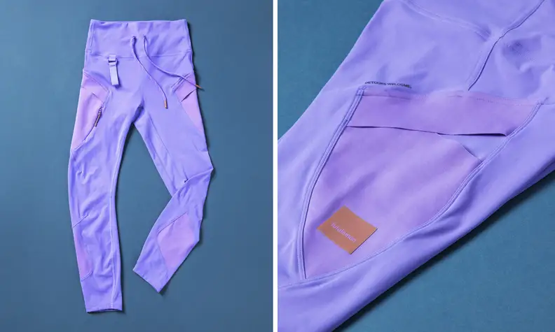 a pair of purple Lululemon leggings with a pocket on the side