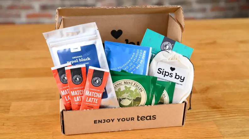 A photo of a Sips By subscription box.