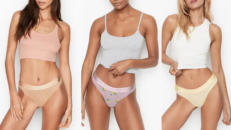 women modeling cotton thong panty