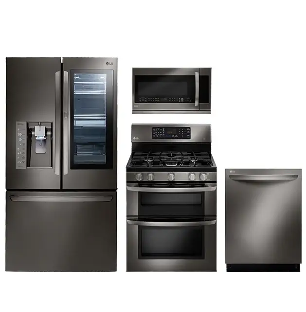 A black stainless suite of appliance from LG