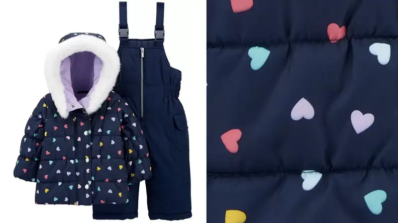 A blue toddler snow suit