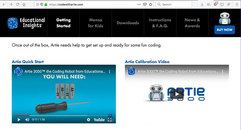 The Artie 3000 website (www.codewithartie.com) has videos that will help those new to Artie 3000 get this robot up and running.