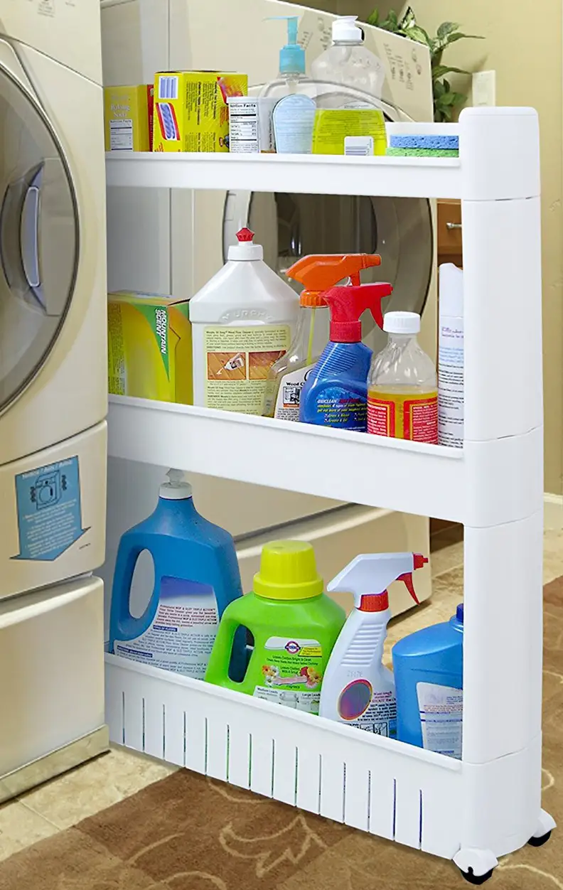 Sliding laundry caddy.