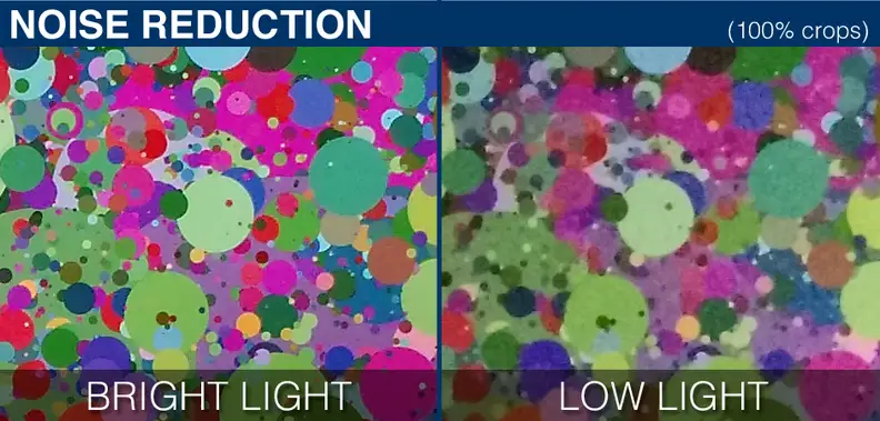 100% crops of a noise test chart as shot by the Motorola Moto X 2014.