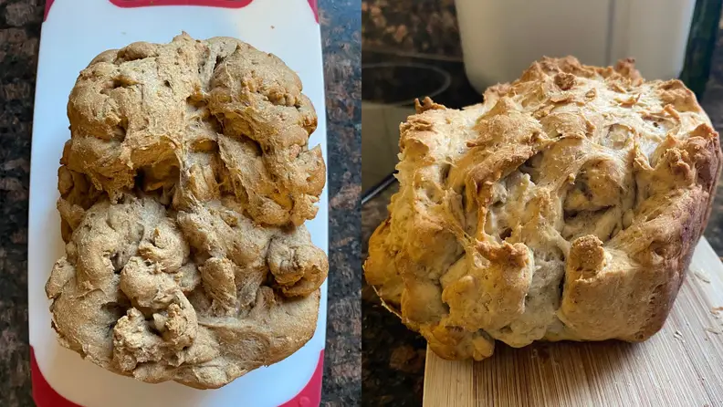 Two shots of craggy bread loaves.