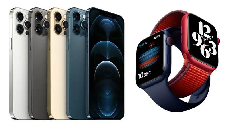 Five iPhones and two Apple Eye Watches.