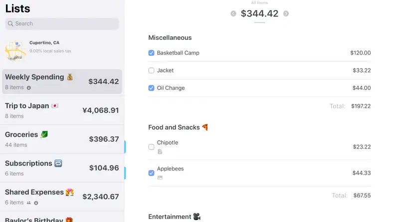 A screenshot of Spend Stack's main page, where you can see your lists of various budgets and expenses.