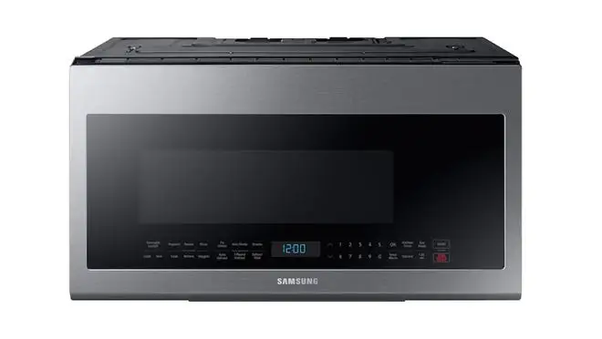 Gray and black Samsung microwave