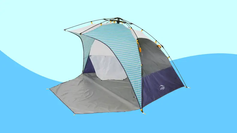 LL Bean beach tent on colored background
