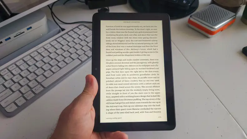 Text from an ebook displayed on a Kindle Fire HD 8 tablet.