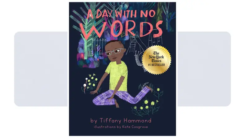 A Day With No Words cover: Illustrated boy sits by himself, with a slide and swing set in the background