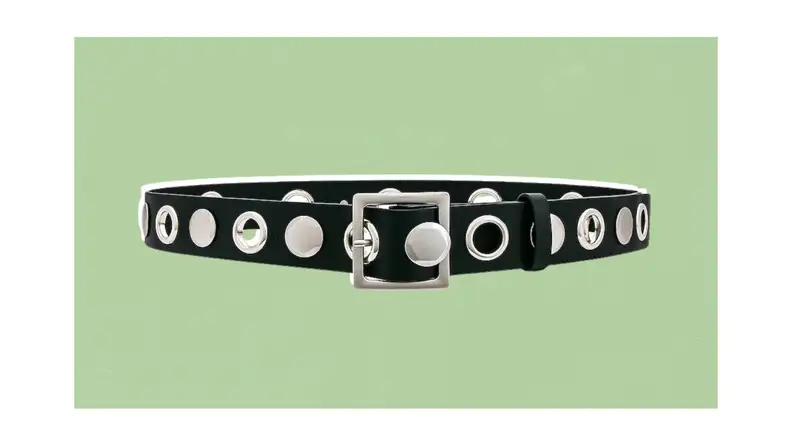 A black eyelet studded leather belt.