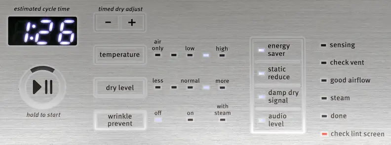 While it's highly customizable—for a dryer, anyway—the Maytag Bravos MEDB855DW's feature list is short but practical.
