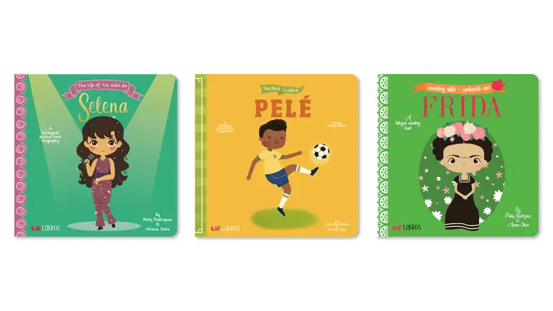Three children's books about Selena, Pele, and Frida Kahlo.