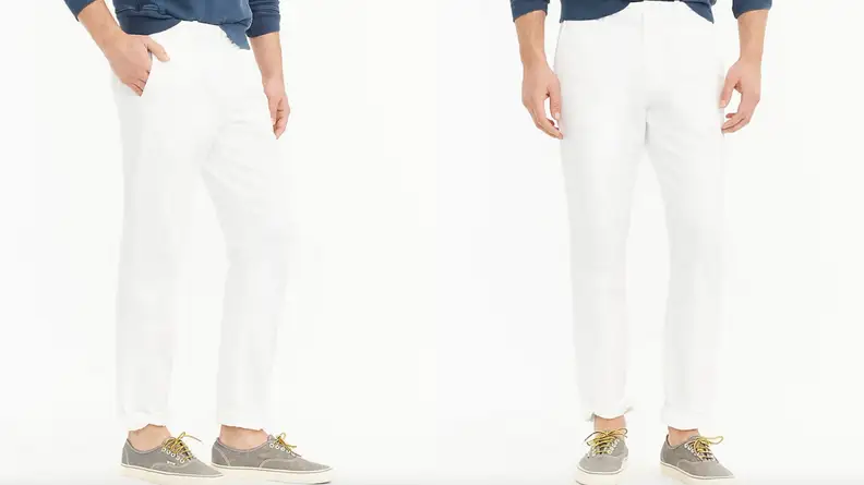 Man wearing white J. Crew chinos