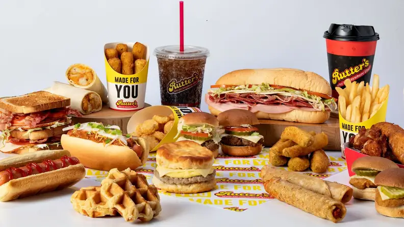 Assorted food items from Rutter's, including sandwiches, burgers, and sides