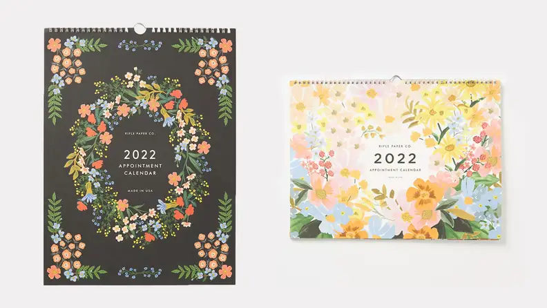 Two 2022 wall calendars with floral designs by Rifle Paper Co.