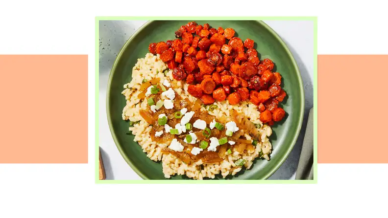 prepared meal with carrots and grains