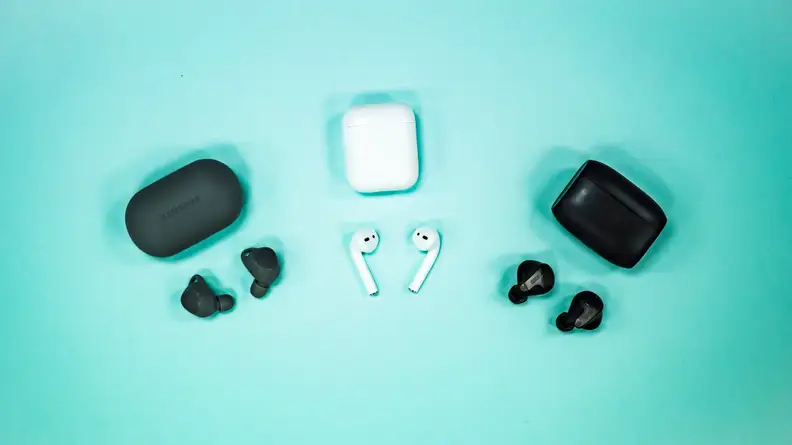 True wireless earbuds all come with two individual buds—no wires between them—and a charging case.