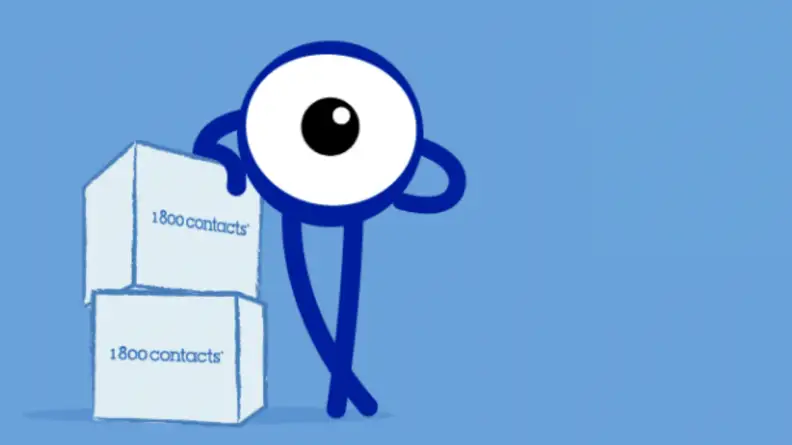 An image of the 1 800 Contacts mascot leaning up against two boxes.