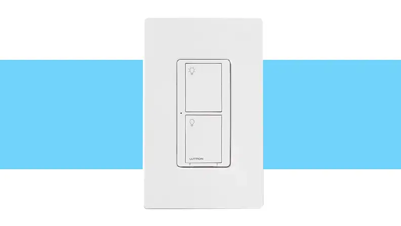 Our favorite smart light  switch on blue background