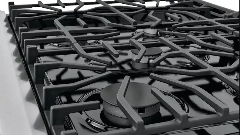 The continuous grates over the five burners enable you to move heavy pots and pans without having to lift them up