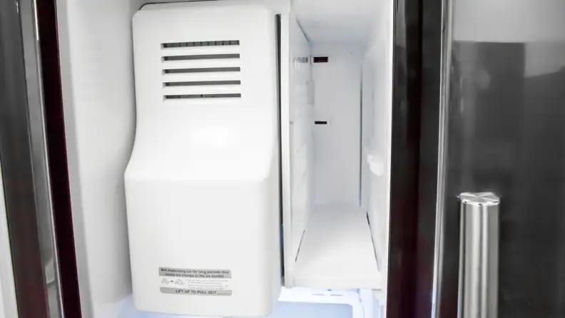 Unlike most side-by-side fridges, this one has a bin for large frozen pizzas