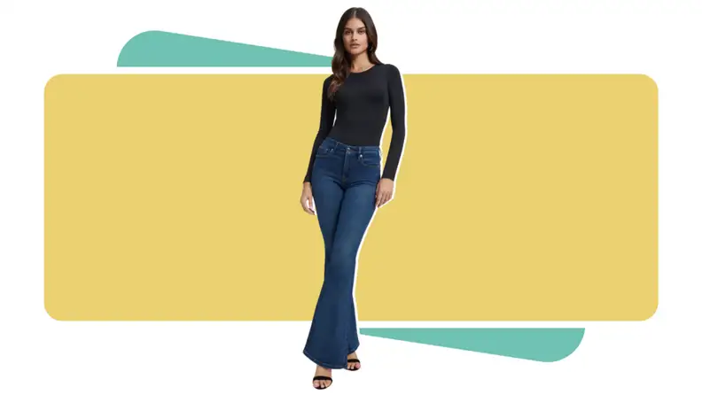 A woman wearing Good American jeans.