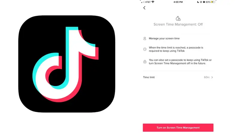 TikTok emblem and screenshot of screen management
