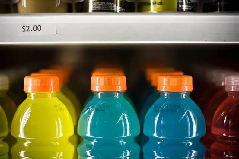sports drinks on a shelf