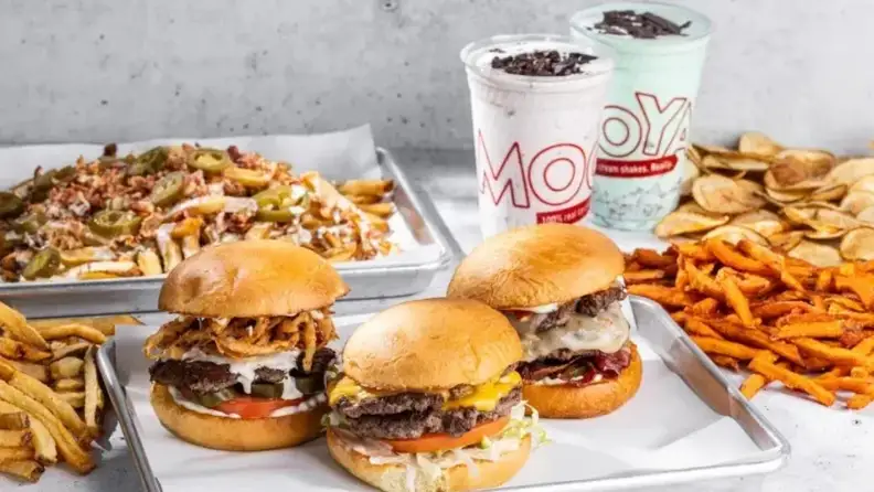 Mooyah burgers, loaded fries, and milkshakes