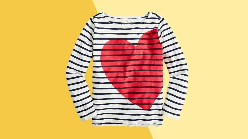 Black and white striped long-sleeved children's shirt with red heart shirt.