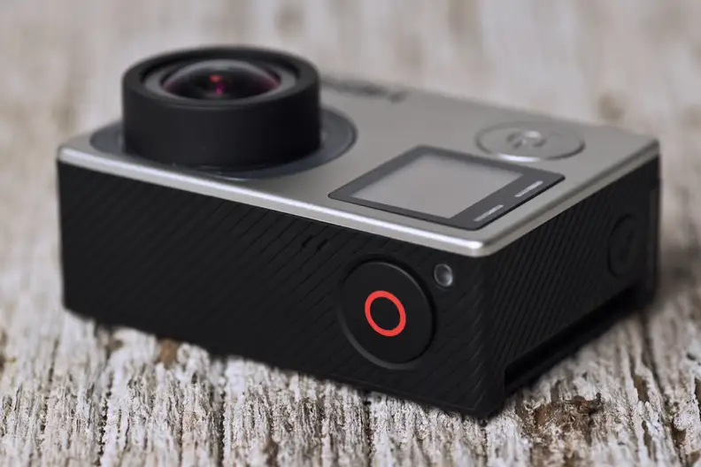 A photograph of the GoPro Hero 4 Black's record button.