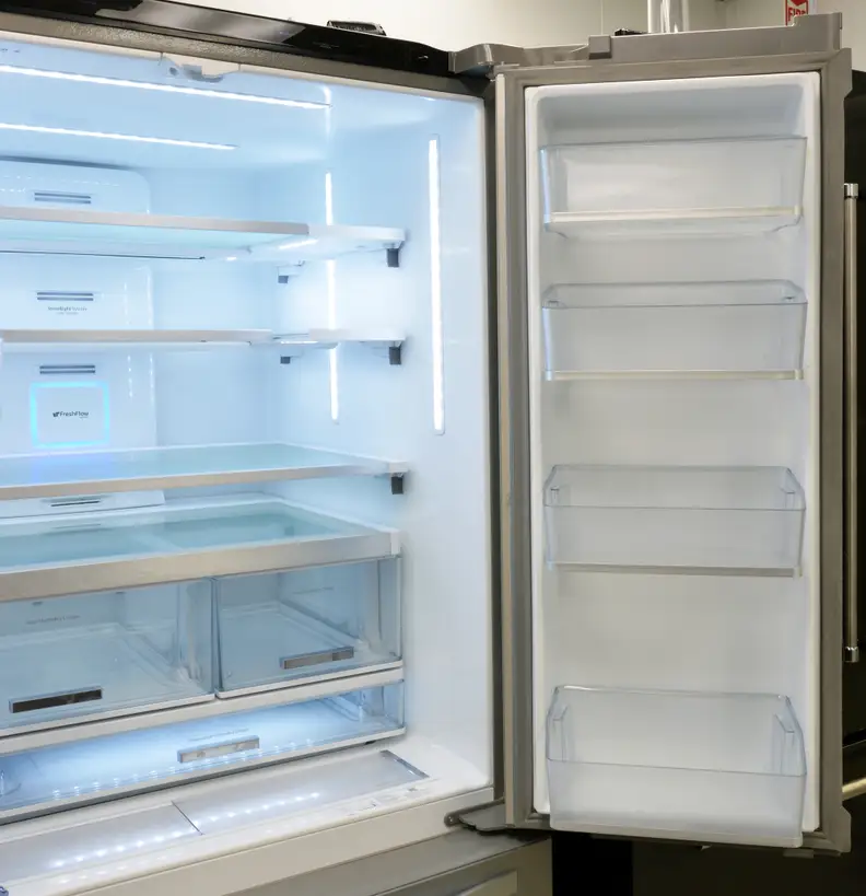 This fridge has plenty of gallon-deep door bins, but most have so little vertical clearance that they might not be useful for storing large items.