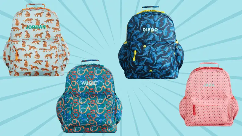 Four different Crate & Barrel Kids backpacks
