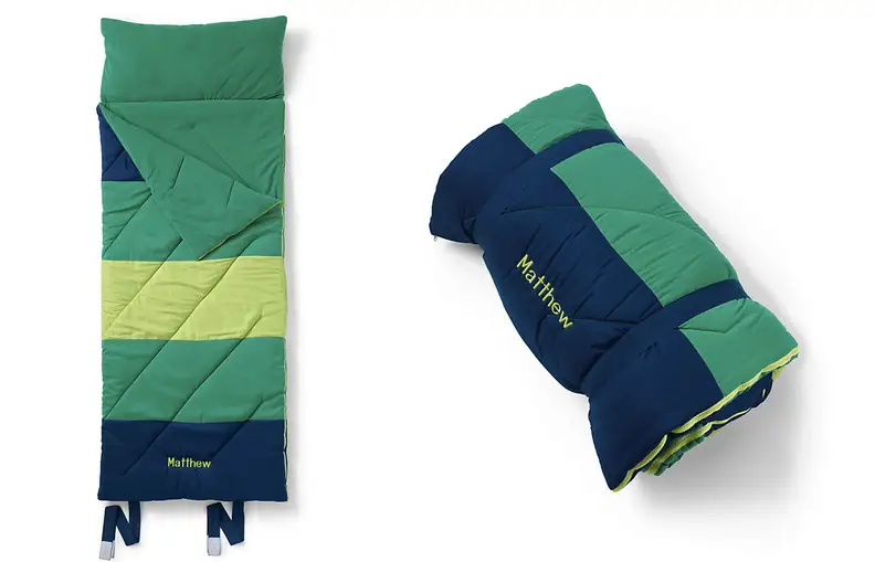 Green striped sleeping bag
