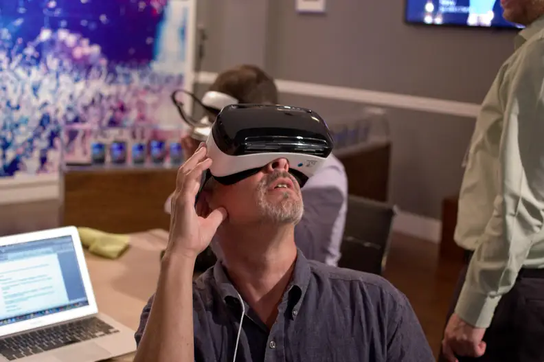 The Gear VR runs off of the Note 4, providing a 360-degree, untethered experience.